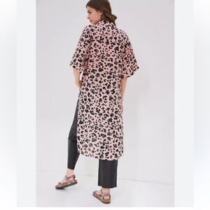 Anthropologie Maeve Pink and Black Animal Print Duster